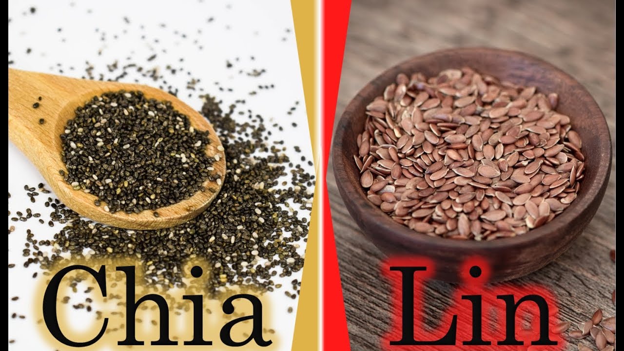Graines de lin et de chia dans une cuillère