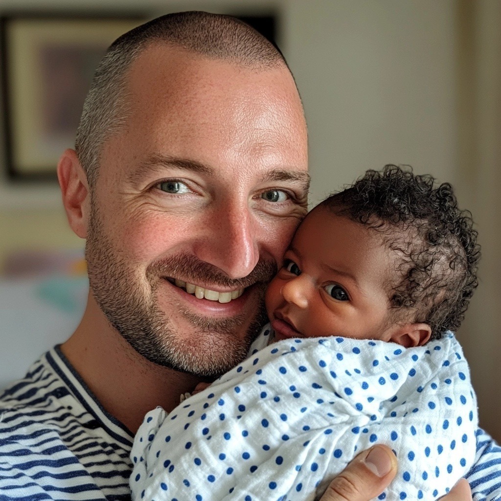 Parents souriants avec leur bébé métissé