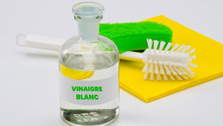 Bouteille de vinaigre blanc et verre mesureur