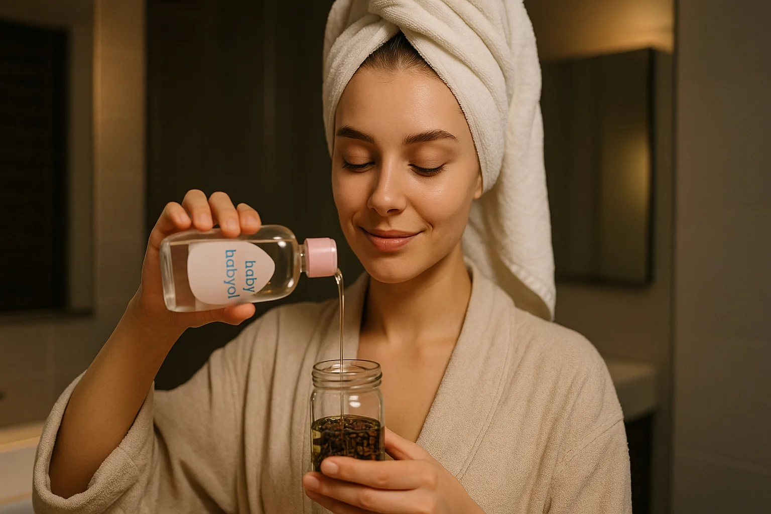 Huile pour b&eacute;b&eacute; et clous de girofle dans un bol