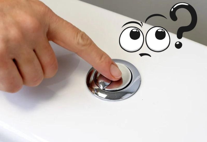 D&eacute;tail des deux boutons de chasse d'eau avec un point d'interrogation