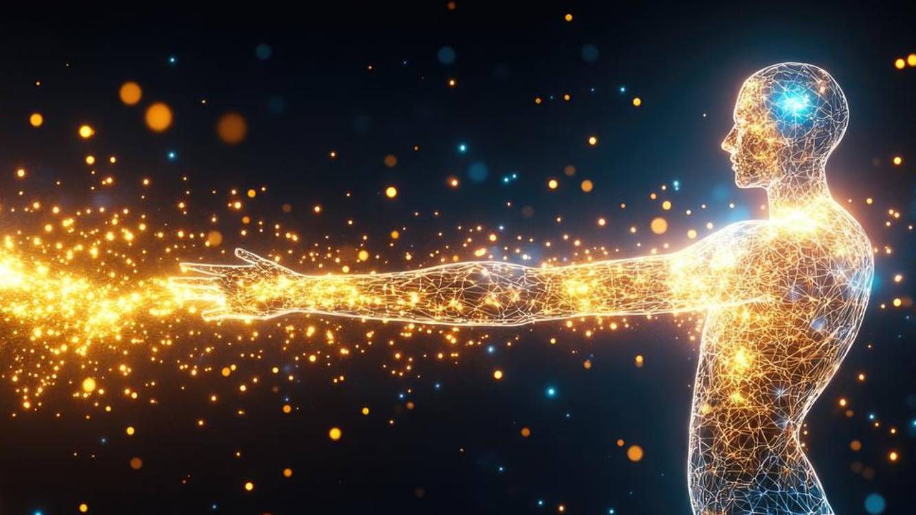 Repr&eacute;sentation artistique de particules de lumi&egrave;re s'&eacute;chappant d'un corps