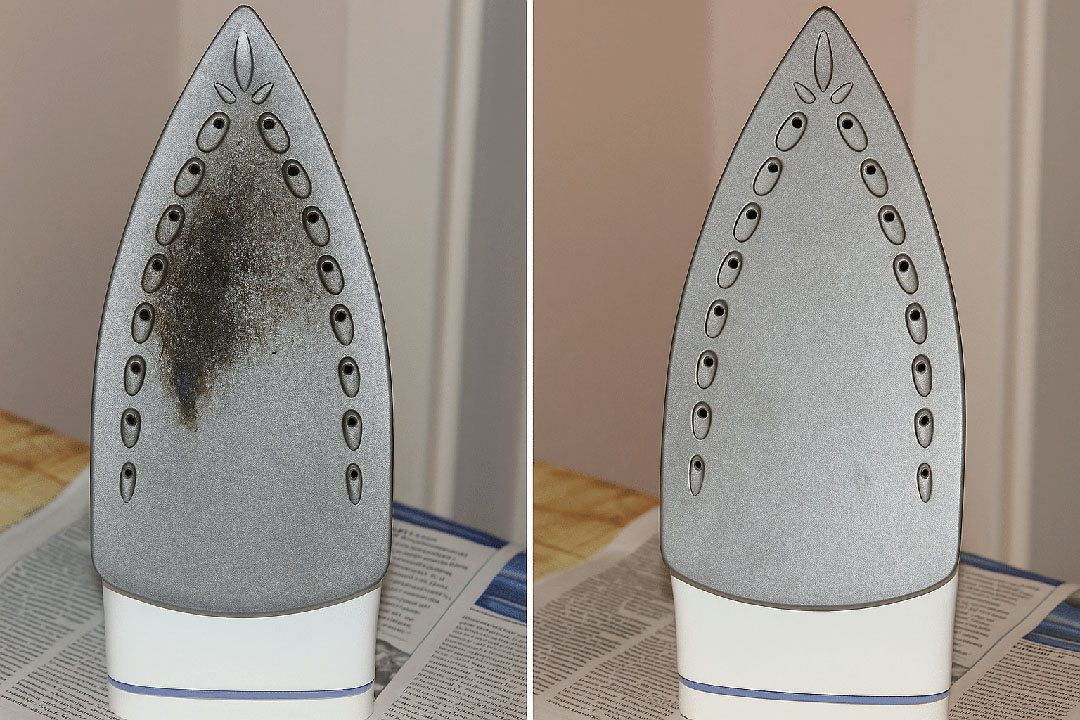 Nettoyage de la semelle d'un fer &agrave; repasser avec du sel