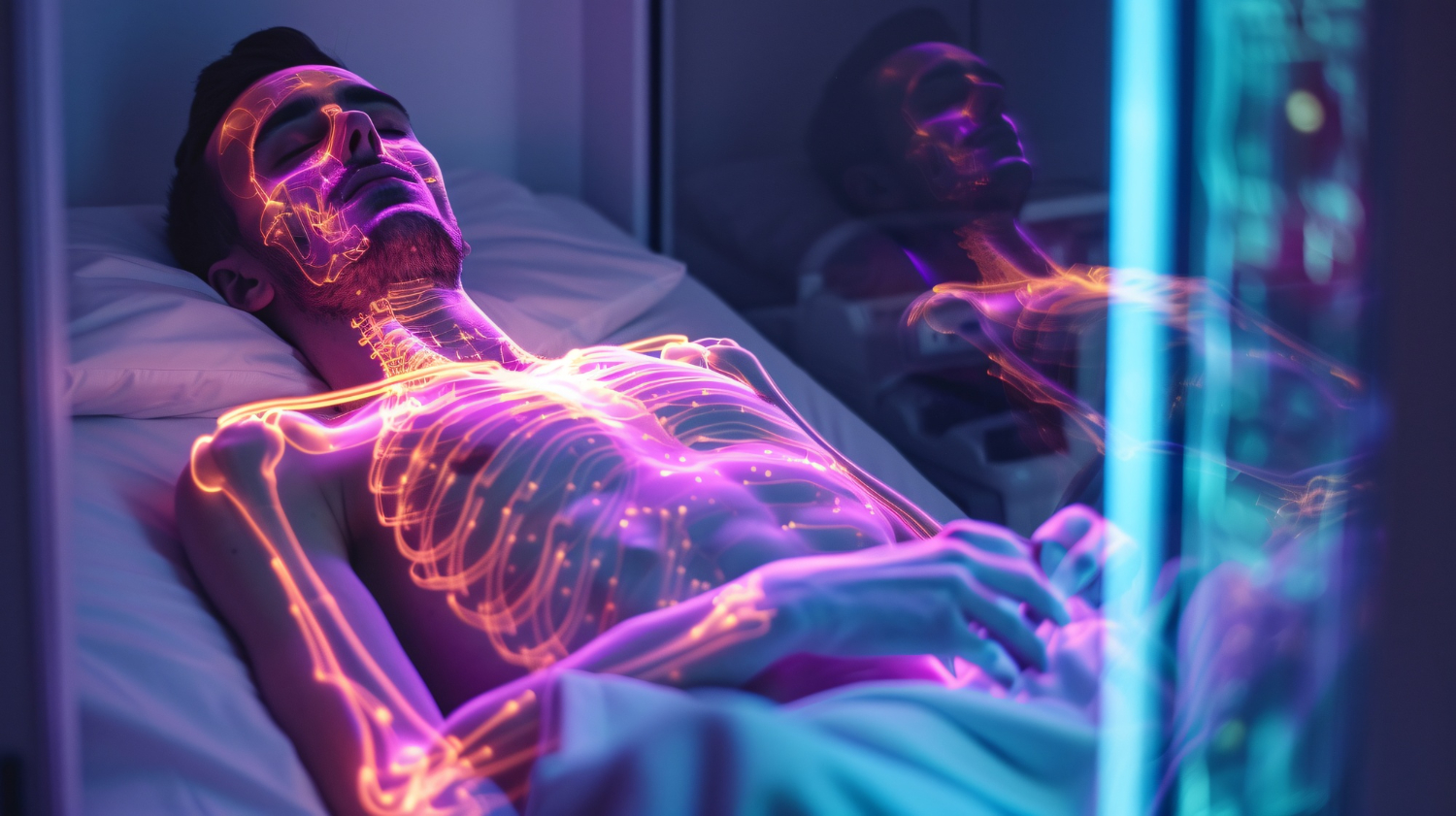 Illustration d'une lueur subtile &eacute;manant d'un corps humain endormi