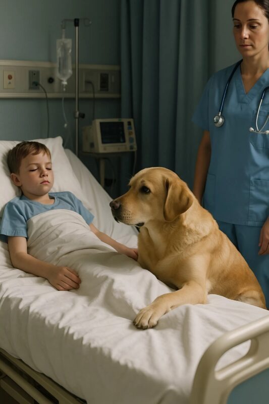 Chien veillant sur un enfant hospitalisé