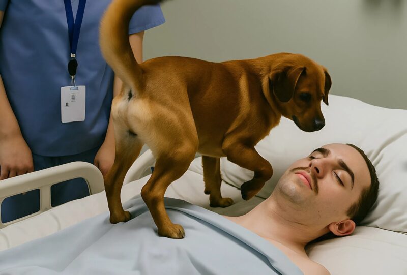 Chien de police blotti contre son maître hospitalisé