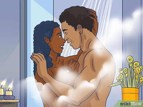 Couple sous la douche ajustant la température